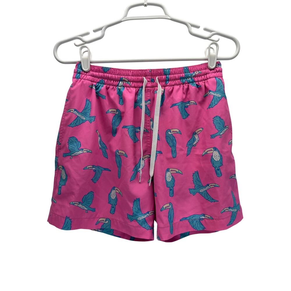Chubbies Lined Classic Swim Trunks Pink Blue Toucans 5.5" Small
